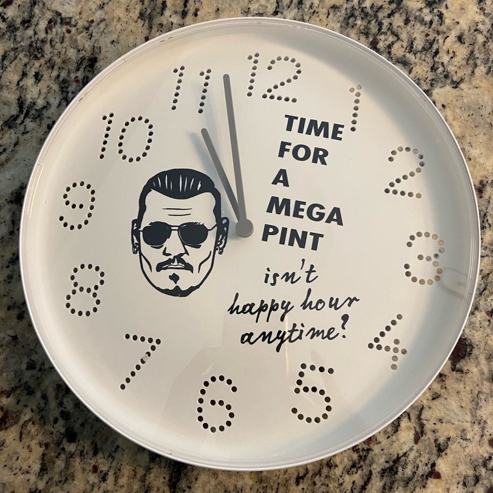 Time for mega pint isn’t happy hour anytime Johnny D. Wall clock funny